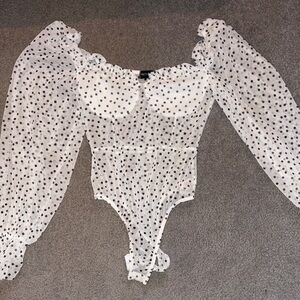 PrettyLittleThing White Polka Dot Long Sleeve Top